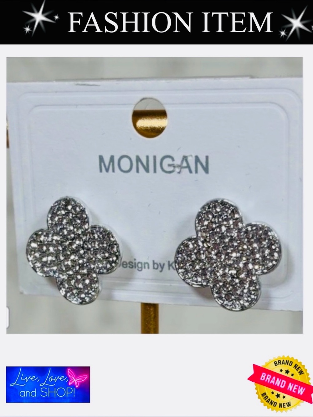A-1-DC-34: EARRINGS: Silver w/Rich Luminous Rhinestones, NWOT